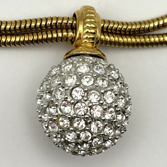 Vintage Swarovski Crystal Ball Pendant on Double Snake Chain Necklace - Picture 7 of 11